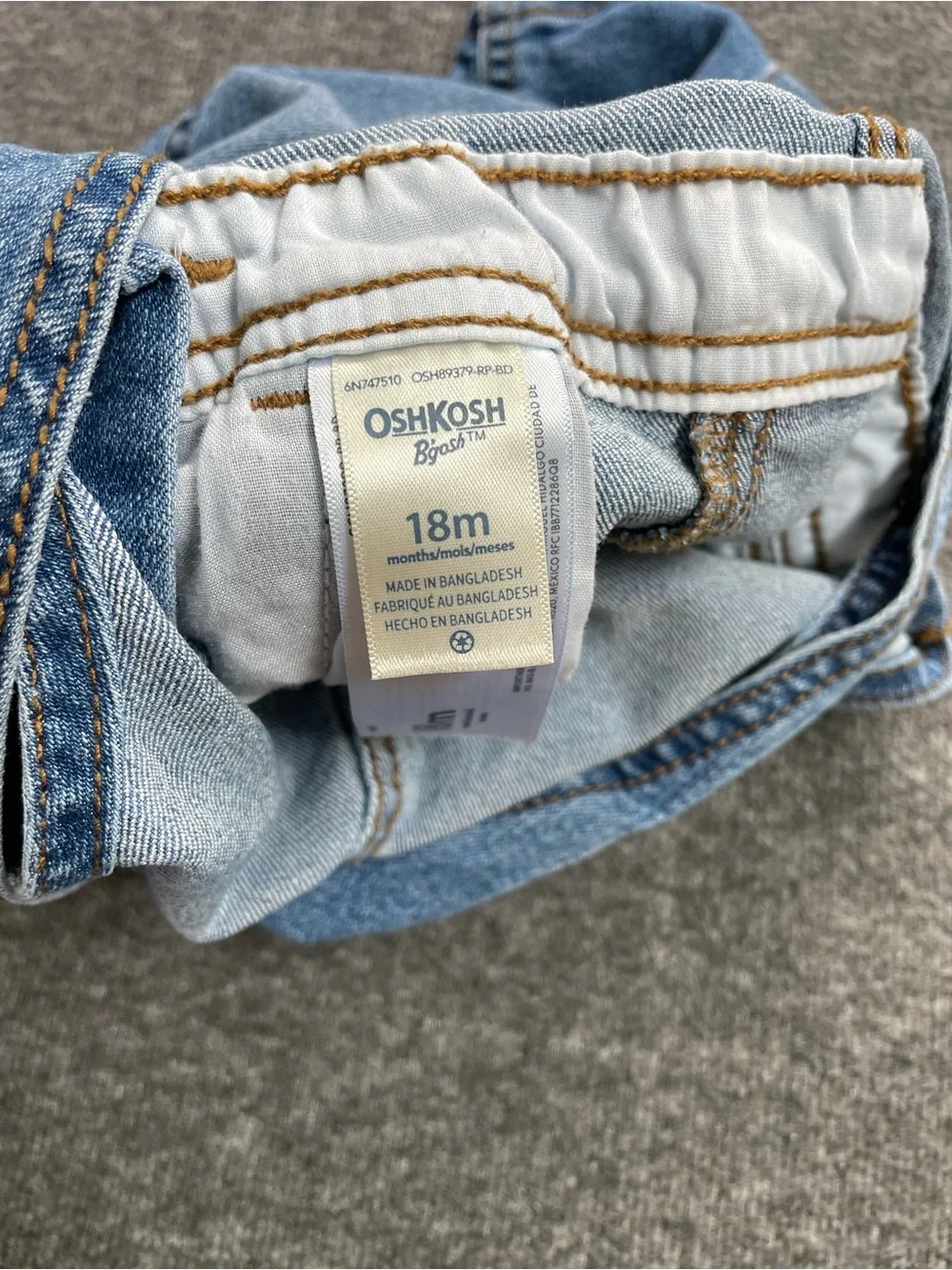 OshKosh B'Gosh Unisex 18M Classic Denim Overalls Adjustable Straps Snap